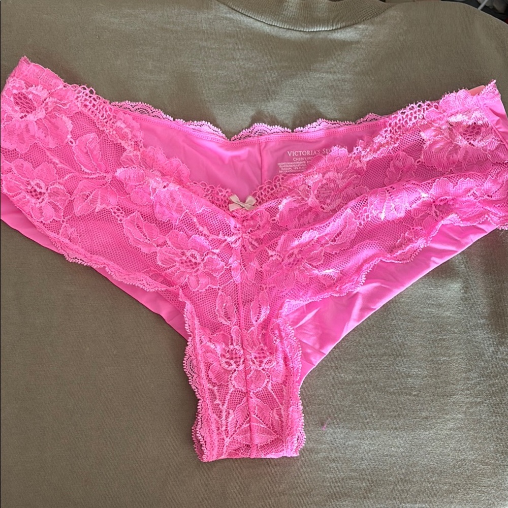 Victoria's Secret Pink Lace Front Cheeky Panties size Large NWT  hot pink